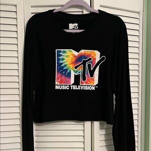 MTV Black Crop Top with Tie-Dye Logo